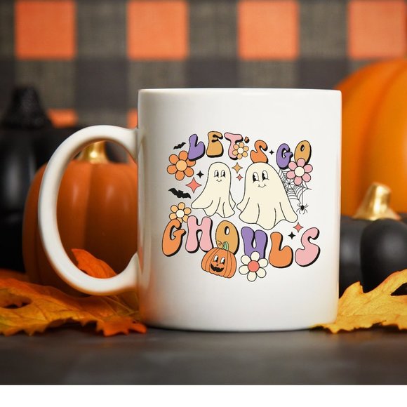 Hand Crafted Other - Halloween Mug Cute Retro Vintage Ghost Let's Go Ghouls Hippie 70's Coffee Cup